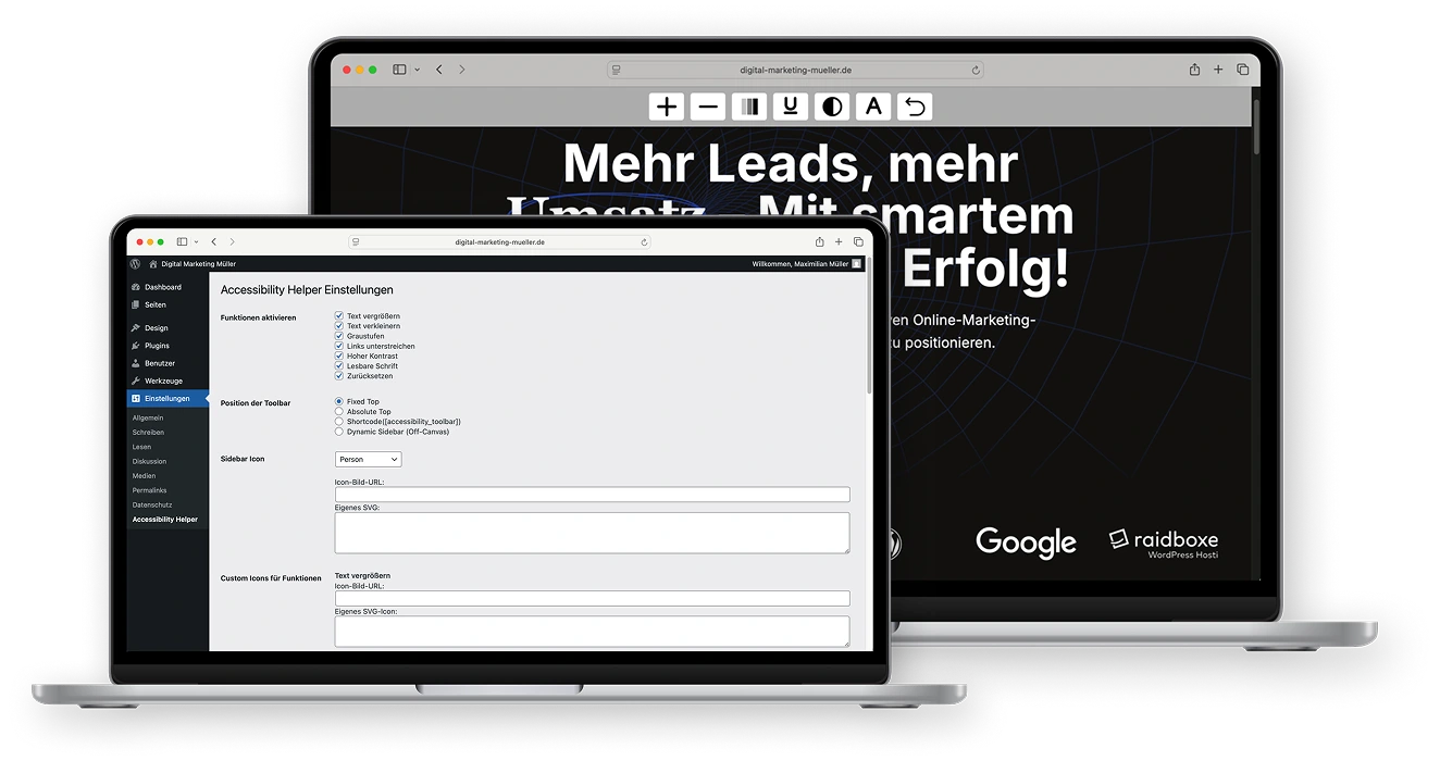The Accessibility Helper Plugin Backend Ansicht und Toolbar fixed auf der Website - jetzt downloaden