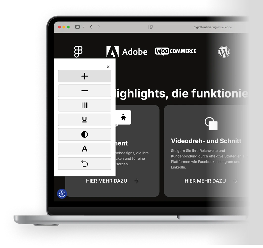The Accessibility Helper Plugin User Ansicht mit Sidebar die gerade ausgefahren ist - jetzt downloaden