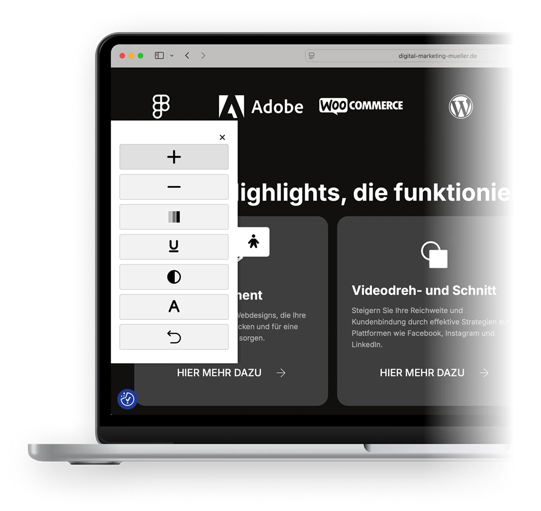 The Accessibility Helper Plugin User Ansicht mit Sidebar die gerade ausgefahren ist - jetzt downloaden